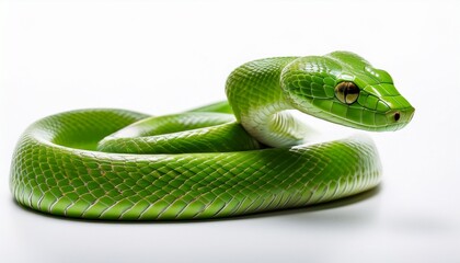 Fototapeta premium Green Vine Snake On White Background