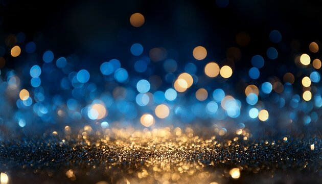 Blackground Of Abstract Glitter Lights Blue Gold And Black De Focused