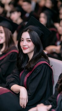 Female graduate smiling at university graduation ceremony