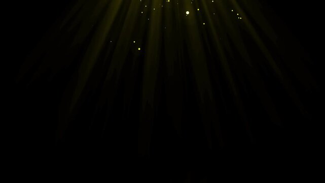 Gold glitter shining light particles magic background, glowing light sparks, particles flare on black background. Golden glitter flight for anniversary, new year, event, Christmas, 4K