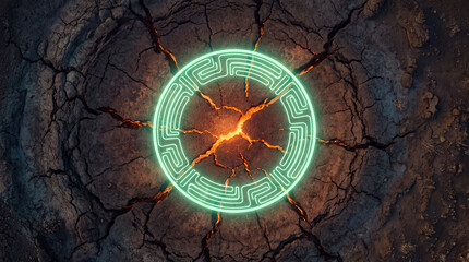 Fototapeta premium Glowing magic circle energy concept K portal vortex mystical symbol ring power light effect mystery ground fantasy mystic flame