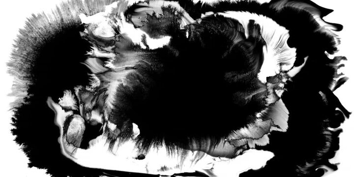 Swirling smoke or ink fluid transition effect. Steam, dust explosion. Black on white background