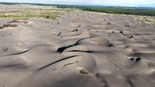 Aerial View of Sand Dunes and River Landscape in Chile