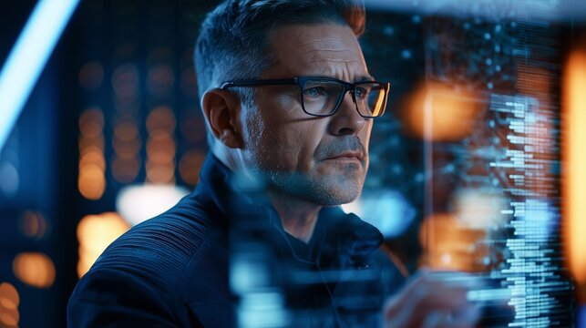 Cybersecurity Analyst Monitoring Digital Threats in Security Operations Center, Excellent for Threat Detection, Network Security and Incident Response Concepts
