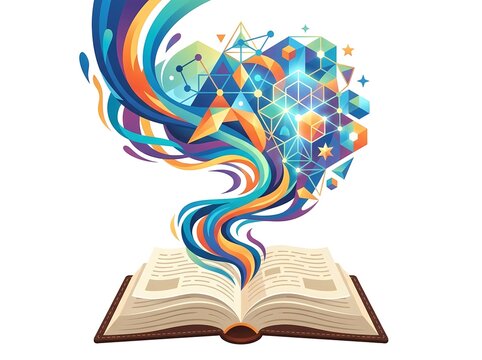Open Book with Colorful Abstract brian  of Knowledge, Learning and Creative Mindset