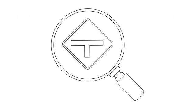 Magnifying glass over a road intersection sign illustration.
