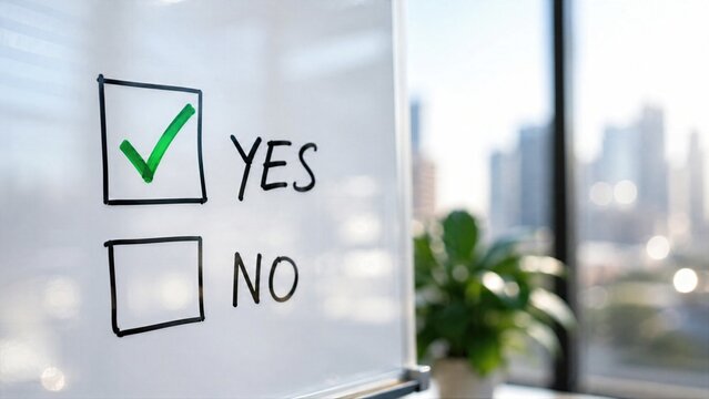 Yes Checkbox With Green Check Mark on Whiteboard for Approval and Decision Concept