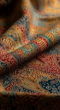 Colorful close up of intricately patterned carpet texture.