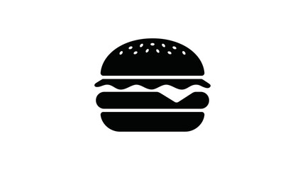 Fototapeta premium Classic cheeseburger icon in black silhouette against a plain white background