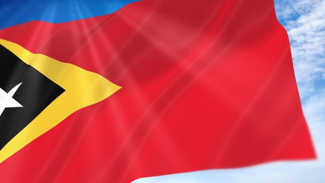 Timor Leste Flag Seamless Loop 4k 60fps on Sky Background