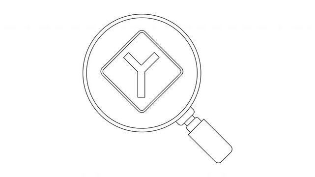 Magnifying Glass Over Road Intersection Sign Symbol.