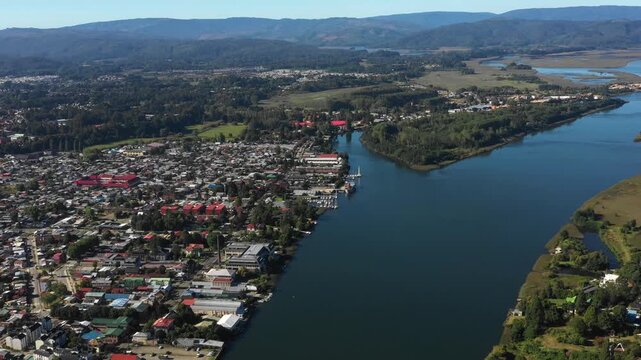 City of Valdivia Chile seen from aerial view drone