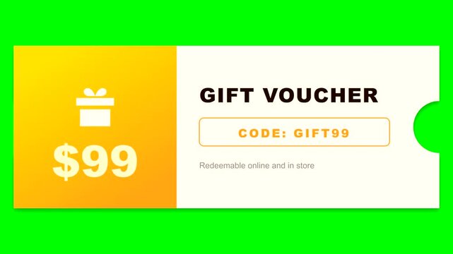 99 gift voucher coupon template with green screen background, for e-commerce marketing, and sales promotions