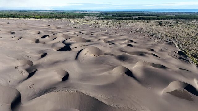 Aerial View of Sand Dunes and River Landscape in Chile