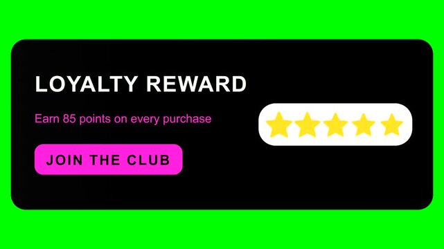 Loyalty reward program ui overlay with five-star rating and join button on green screen membership customer