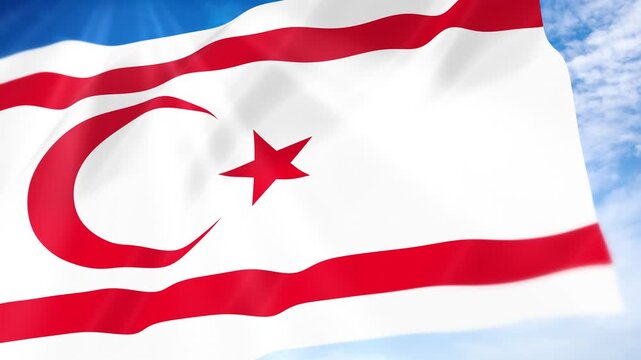 Turkish Republic of Northern Cyprus Flag Seamless Loop 4k 60fps on Sky Background