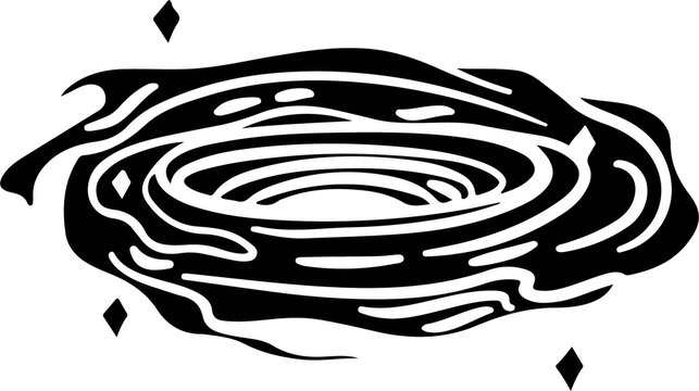 Abstract swirling vortex graphic representing cosmic energy or a black hole minimalist vector art for science and abstract concepts