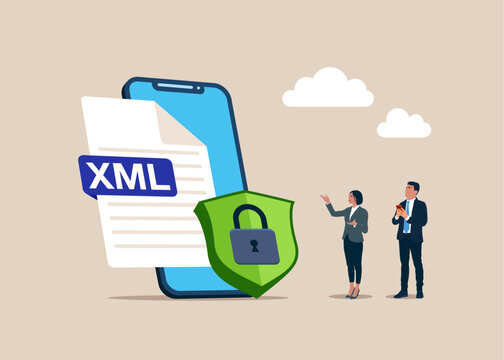 Download XML file on smartphone screen. Downloading document concept. Business, marketing and advertising. Modern vector illustration in flat style