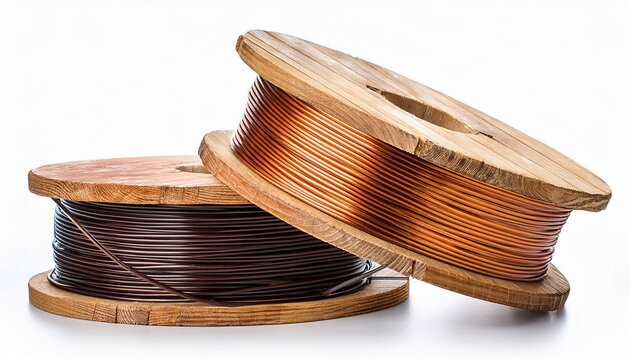 Wooden Spool With Cable Isolated On White Background