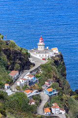 Obraz premium Azores view of Farol do Arnel lighthouse landscape nature on Sao Miguel island in Portugal