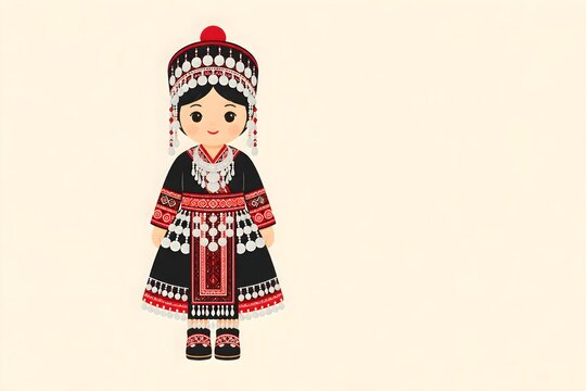 Simplified vector illustration of traditional Lao Hmong ethnic doll