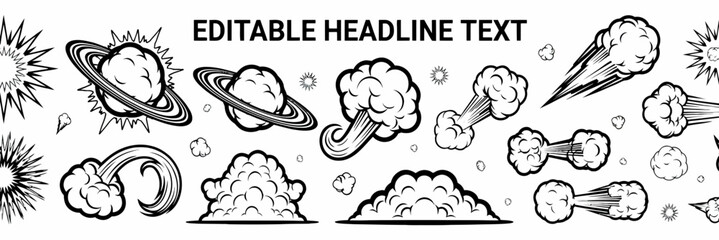 Editable cartoon explosion and space elements graphic design illustration set © Mili