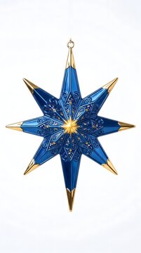 Decorative eight pointed blue christmas star ornament with star shaped christmas ornament decoration seasonal celebration traditional