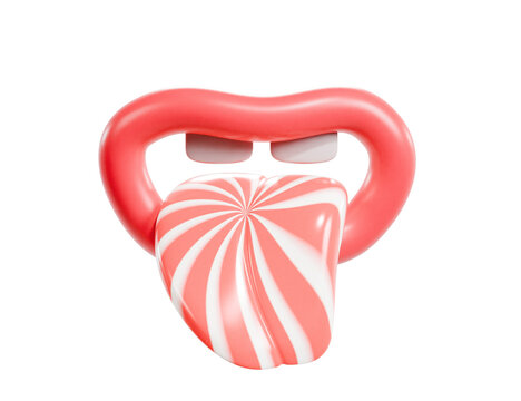 3d lips icon with stylised candy tongue, transparent background