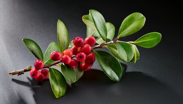 Kinnikinnick Arctostaphylos Uva Ursi Or Bearberry Twig With Berries