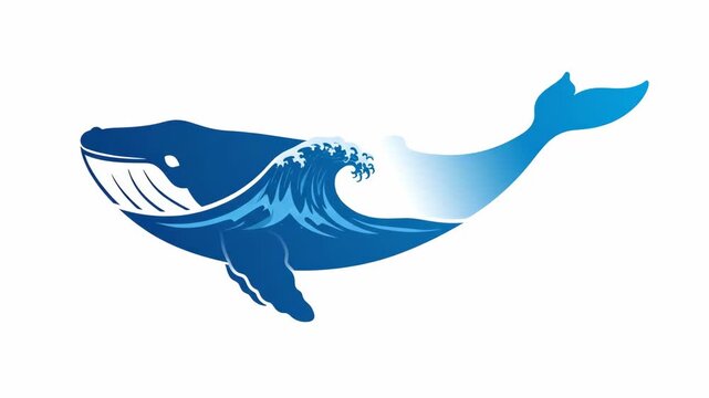 Minimalist blue line art illustration of a humpback whale