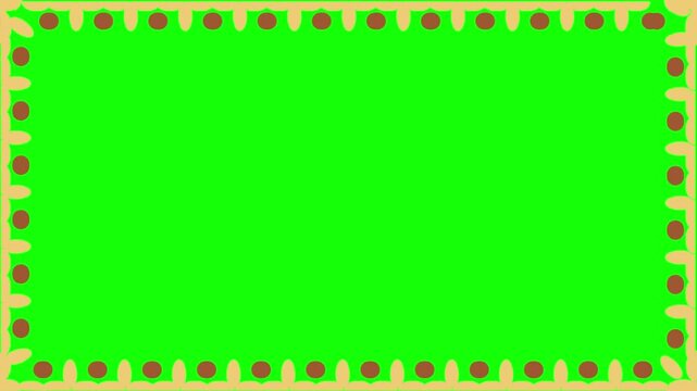 Decorative border features a series of brown dots on a green background.