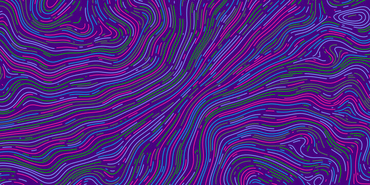 Organic pattern abstract background with vector purple and neon blue color squiggle lines and dots for modern colorful creative design