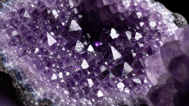 Purple amethyst crystal geode cluster macro