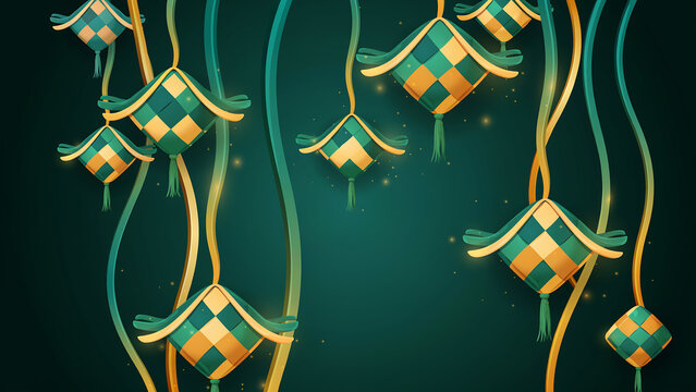 Festive eid mubarak decoration with ketupat ornaments celebration tradition ornament decoration dumpling background greeting religion