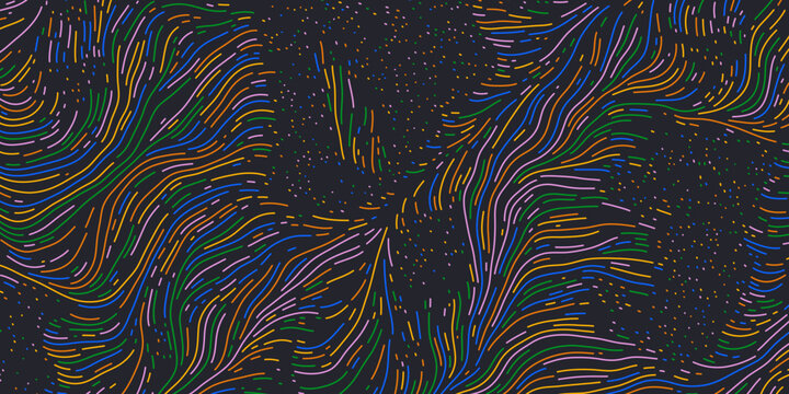 Organic pattern abstract background with vector color squiggle lines and dots for modern trendy design