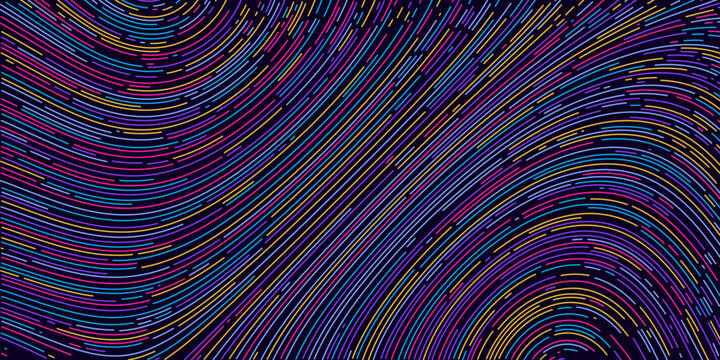 Abstract pattern background with vector wavy neon lines and color wavy strokes in modern colorful graphic design. Bright vibrant color line pattern background