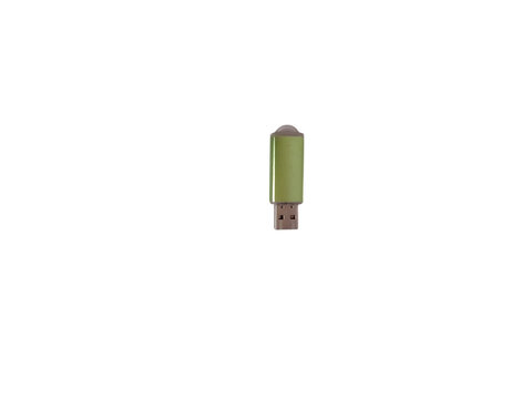 Small green usb flash drive for data storage and computer file transfer isolated on transparent background