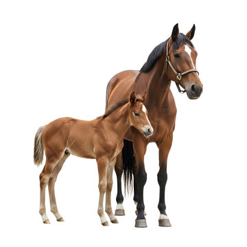 Mare and Foal isolated on transparent background