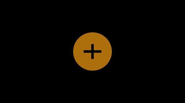 Gold Plus Sign Add Button Icon Animation on Black Background