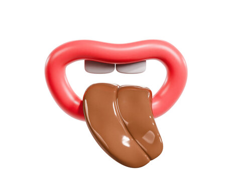 3d lips icon with stylised chocolate tongue, transparent background