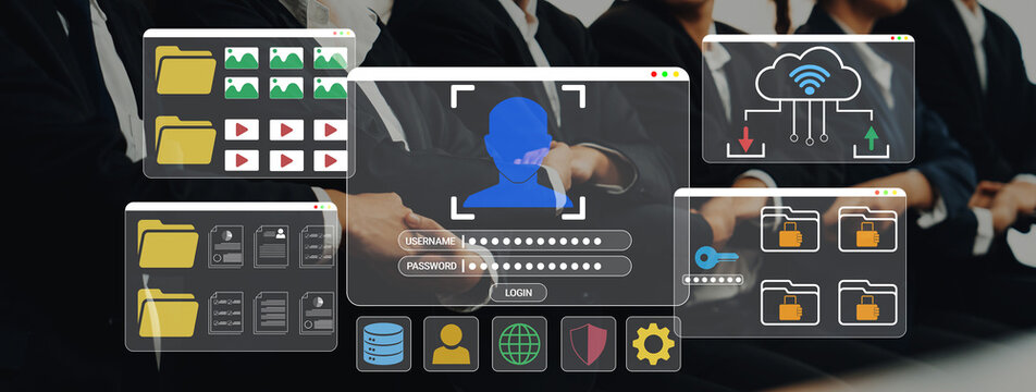 Digital security and user authentication interface showcasing login process and data management illustrations for modern technology themes Haptic.
