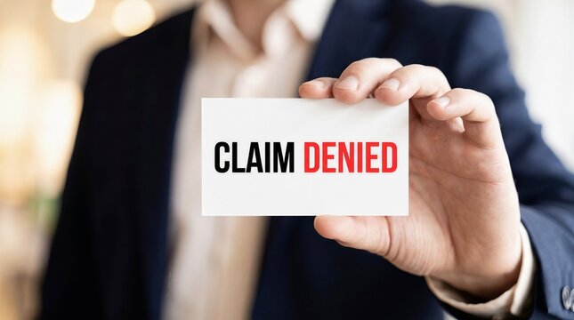 Businessman Holding Card with Claim Denied Text Close Up