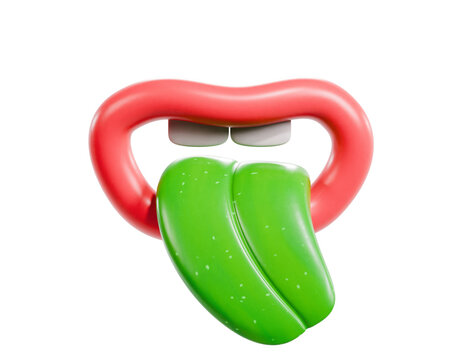 3d lips icon with stylised green tongue, transparent background