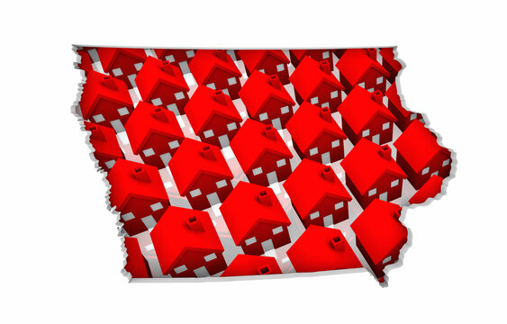 Iowa IA State Map Homes Houses Construction New Neighborhoods Suburbs 3d Illustration