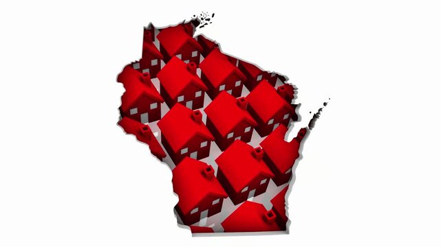 Wisconsin WI State Map Homes Houses Construction New Neighborhoods Suburbs 3d Animation