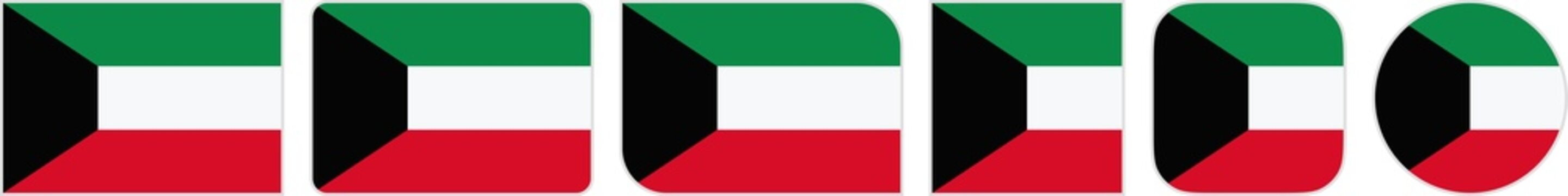 Kuwait flags clipart icon set in circle square rectangle rounded squircle and round diagonal corner shapes with border on transparent background