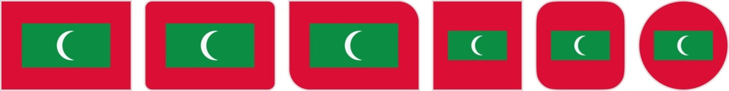 Maldives flags clipart icon set in circle square rectangle rounded squircle and round diagonal corner shapes with border on transparent background