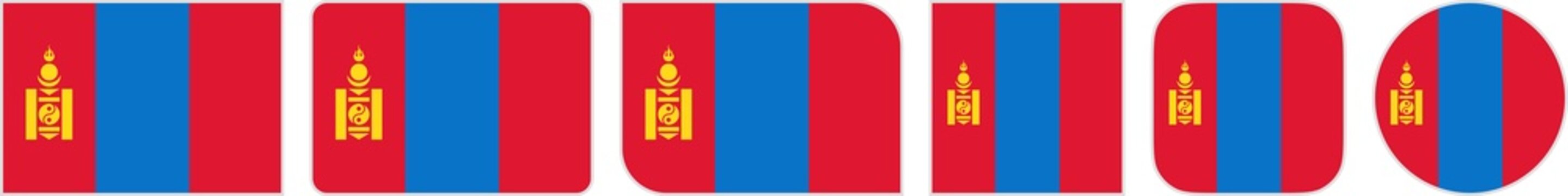Mongolia flags clipart icon set in circle square rectangle rounded squircle and round diagonal corner shapes with border on transparent background