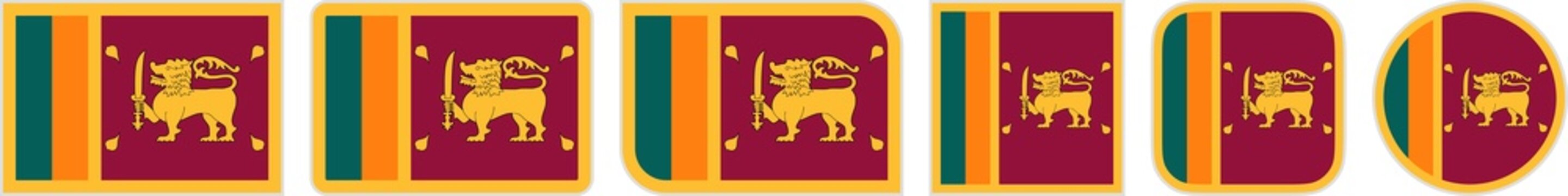 Sri Lanka flags clipart icon set in circle square rectangle rounded squircle and round diagonal corner shapes with border on transparent background