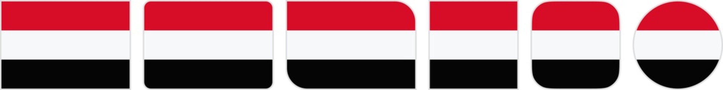 Yemen flags clipart icon set in circle square rectangle rounded squircle and round diagonal corner shapes with border on transparent background